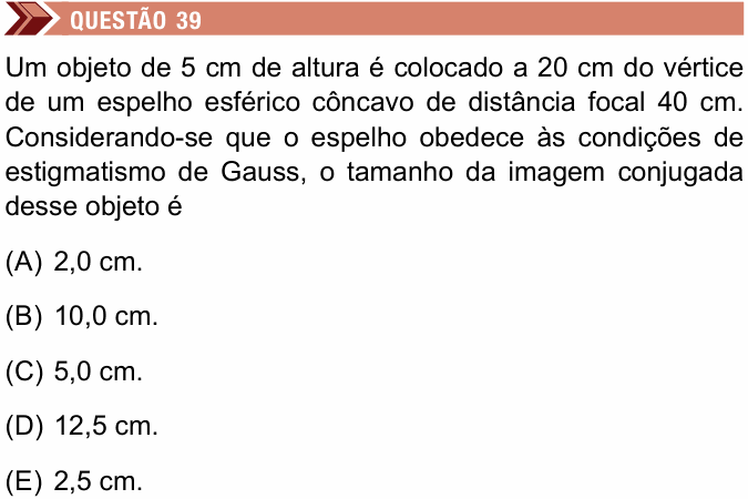 Enunciado da questão 39 de Física do Unimes 2019