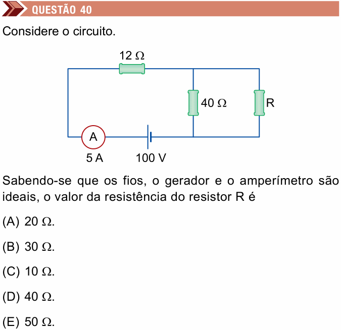 Enunciado da questão 40 de Física do Unimes 2019
