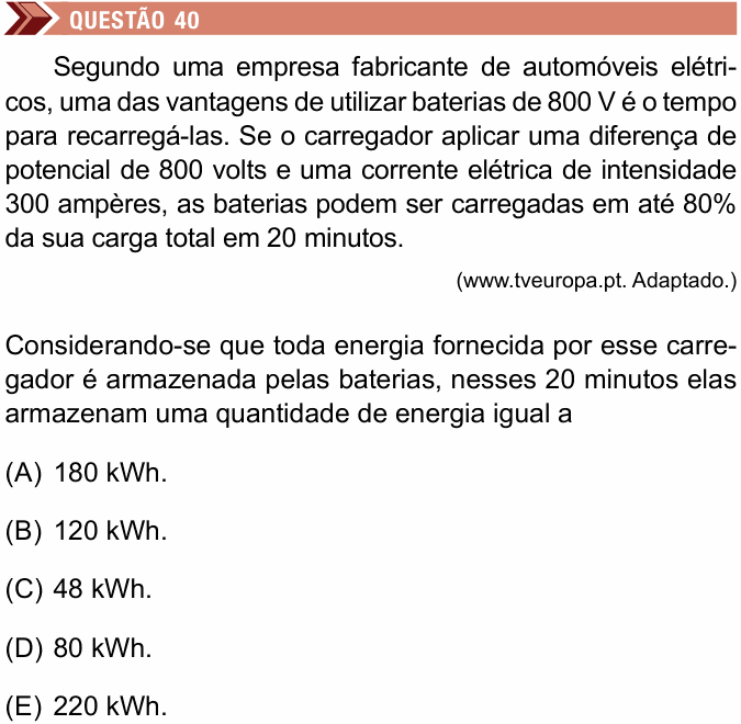 Enunciado da questão 40 de Física do Unimes 2022