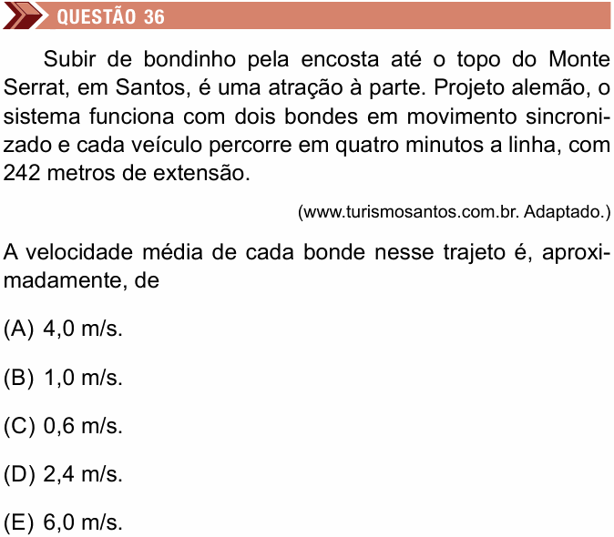 Enunciado da questão 36 de Física do Unimes 2023