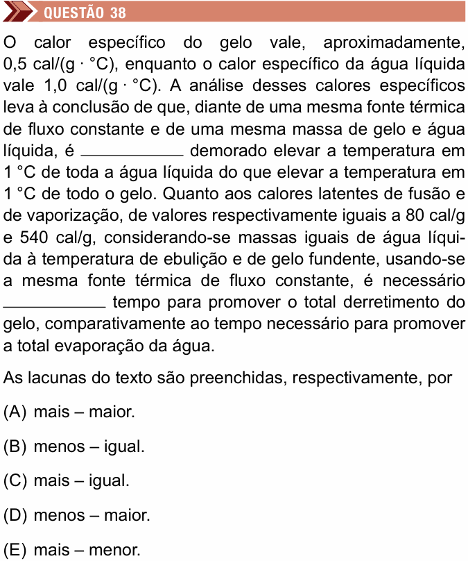 Enunciado da questão 38 de Física do Unimes 2026
