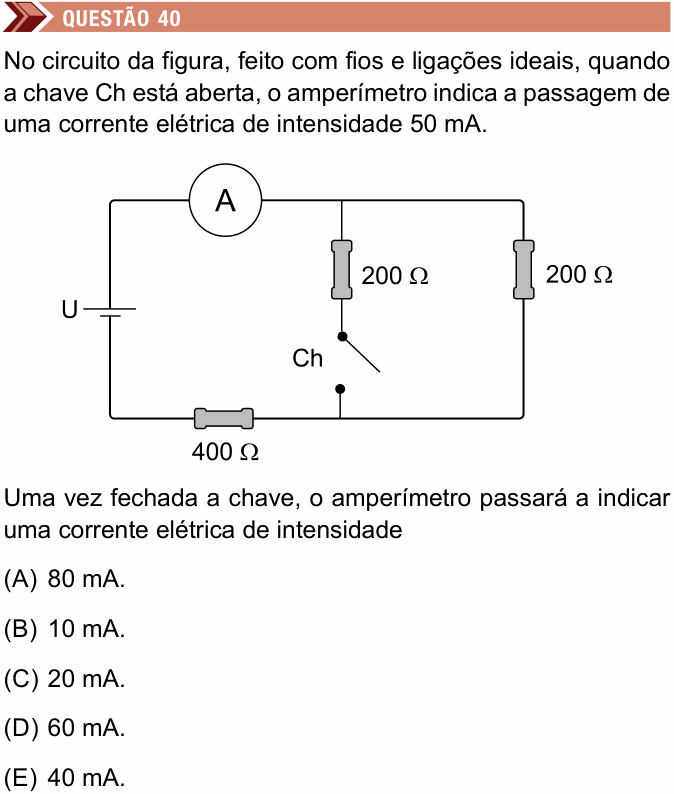 Enunciado da questão 40 de Física do Unimes 2026