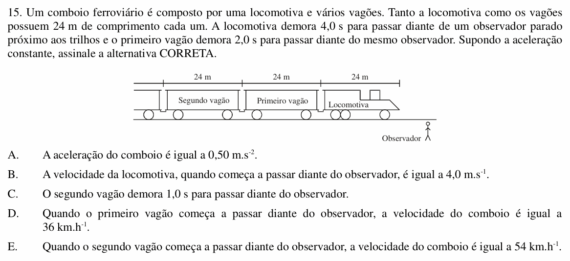Enunciado da questão 15 de Física do UNIOESTE 2014