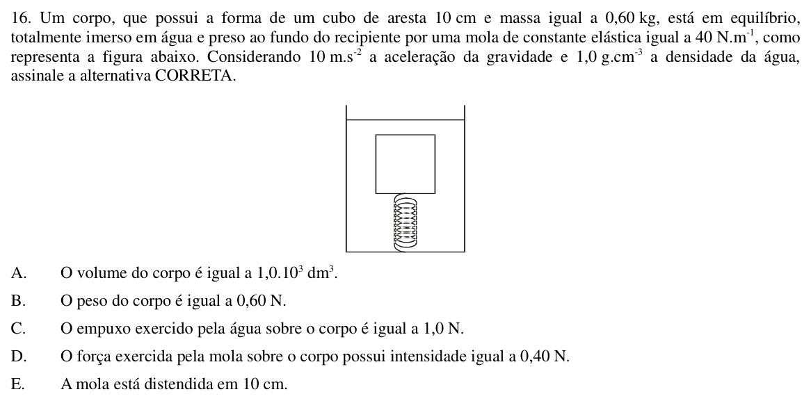 Enunciado da questão 16 de Física do UNIOESTE 2014