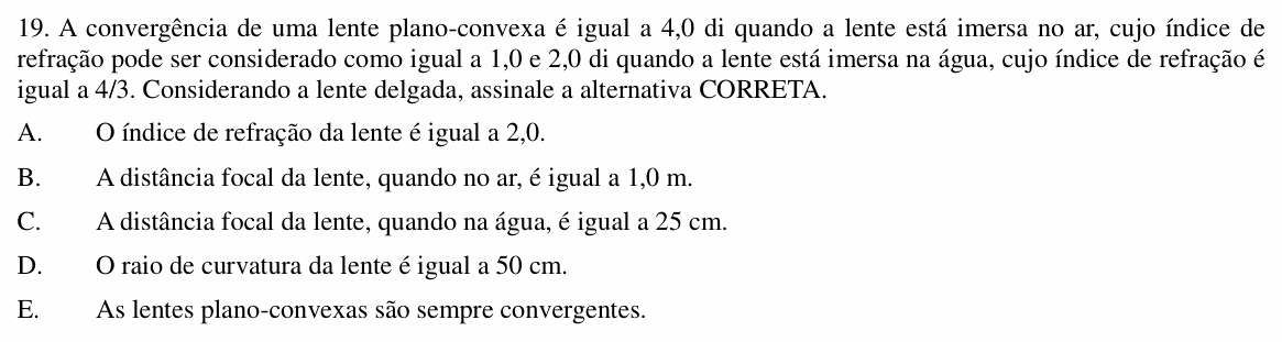 Enunciado da questão 19 de Física do UNIOESTE 2014