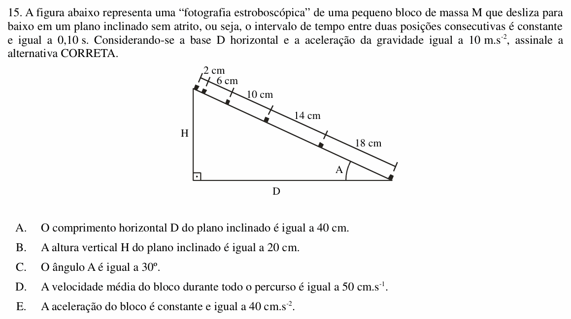 Enunciado da questão 15 de Física do UNIOESTE 2015