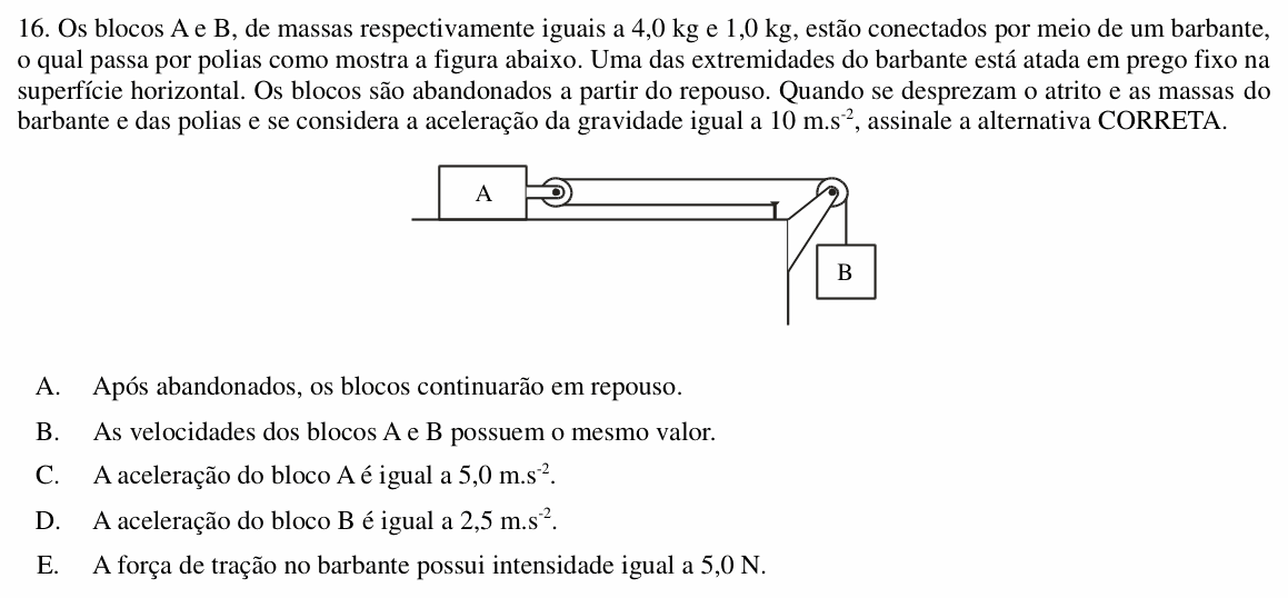 Enunciado da questão 16 de Física do UNIOESTE 2015