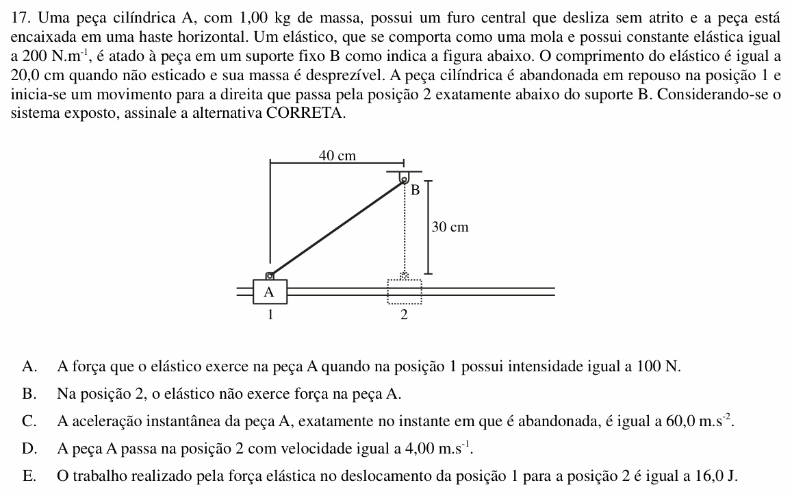 Enunciado da questão 17 de Física do UNIOESTE 2015