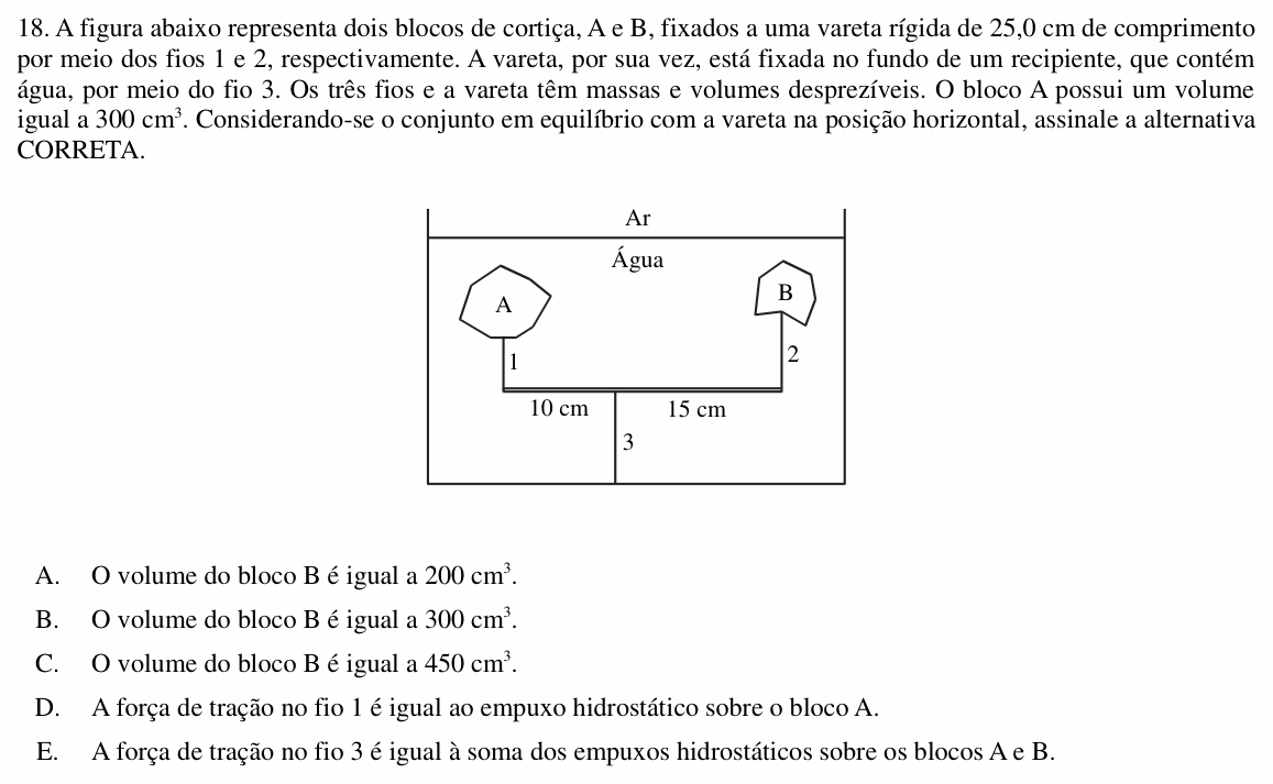 Enunciado da questão 18 de Física do UNIOESTE 2015