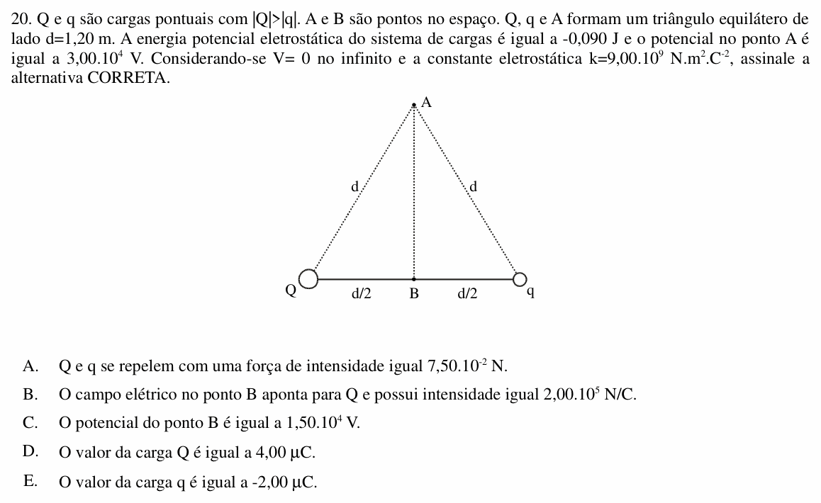 Enunciado da questão 20 de Física do UNIOESTE 2015