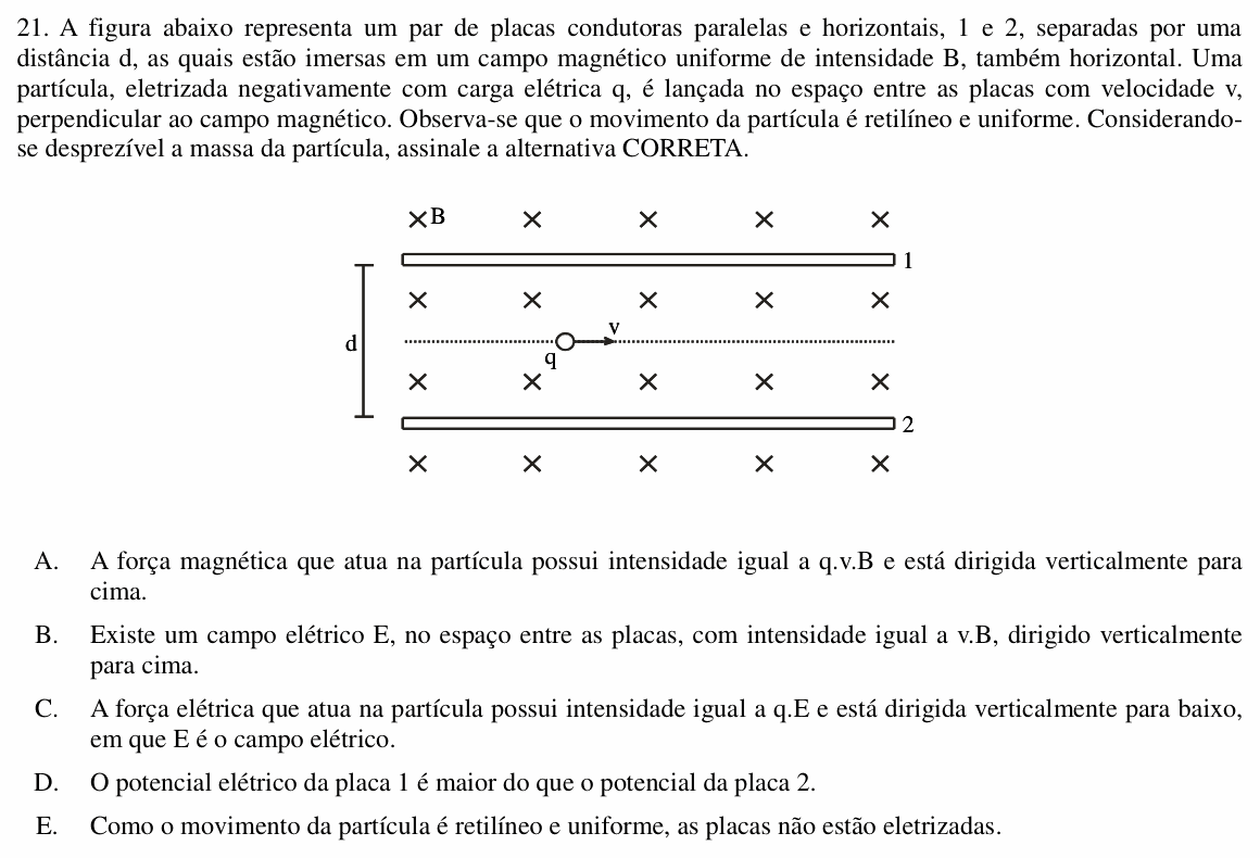 Enunciado da questão 21 de Física do UNIOESTE 2015