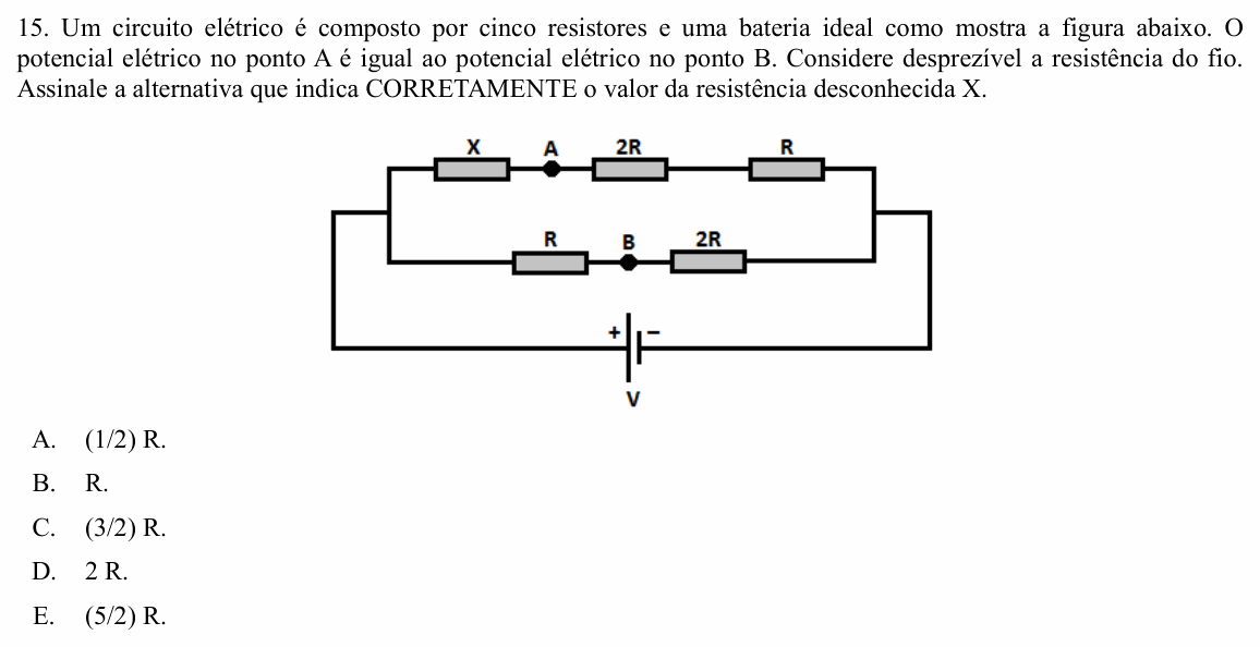Enunciado da questão 15 de Física do UNIOESTE 2016