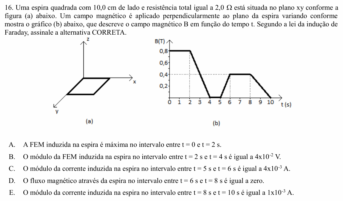 Enunciado da questão 16 de Física do UNIOESTE 2016