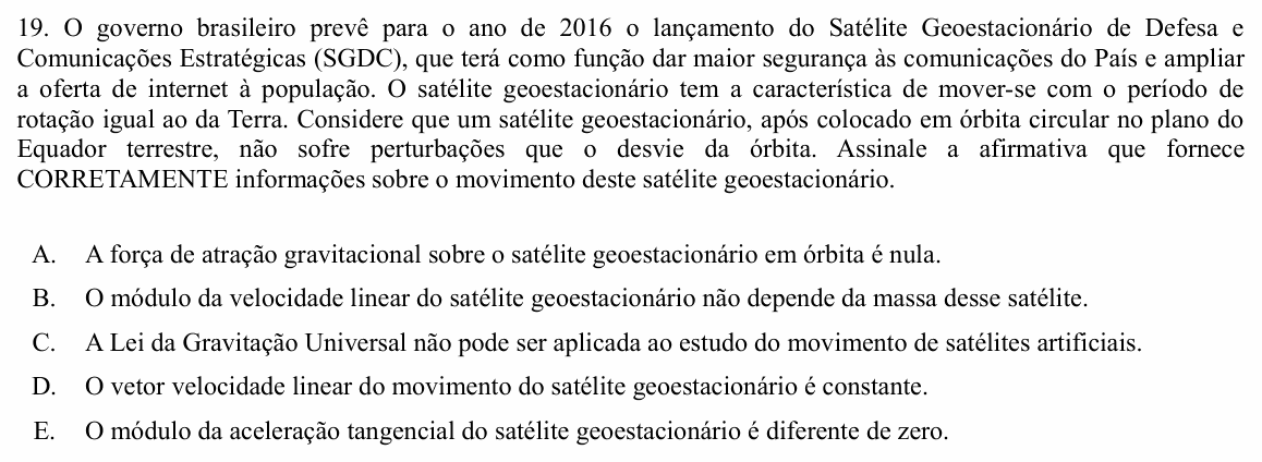 Enunciado da questão 19 de Física do UNIOESTE 2016