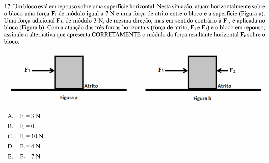 Enunciado da questão 17 de Física do UNIOESTE 2017