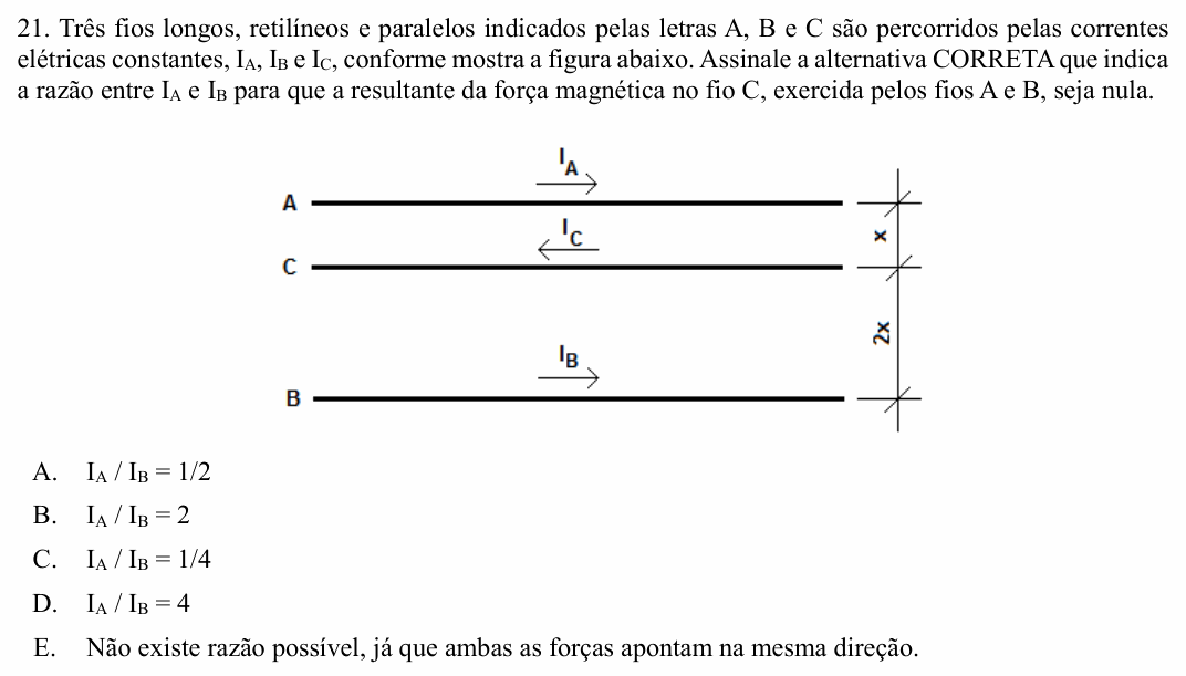 Enunciado da questão 21 de Física do UNIOESTE 2017