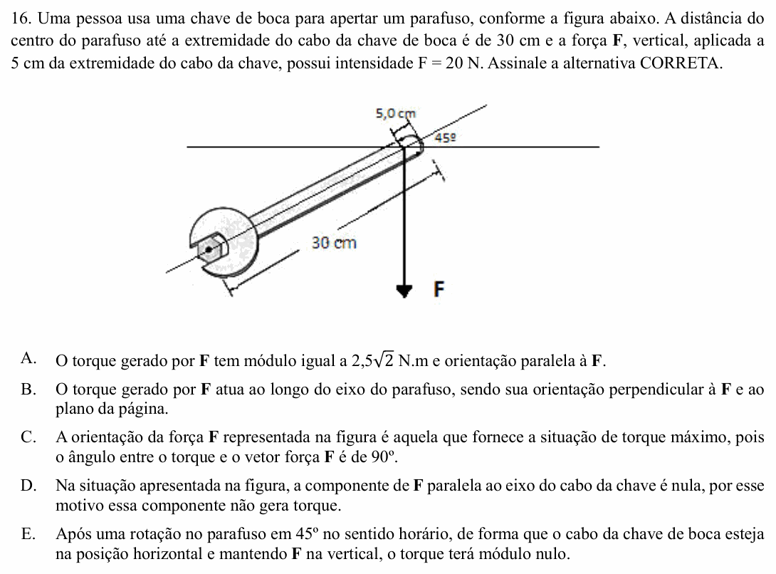 Enunciado da questão 16 de Física do UNIOESTE 2018