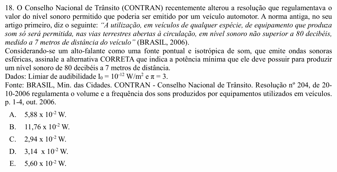 Enunciado da questão 18 de Física do UNIOESTE 2018