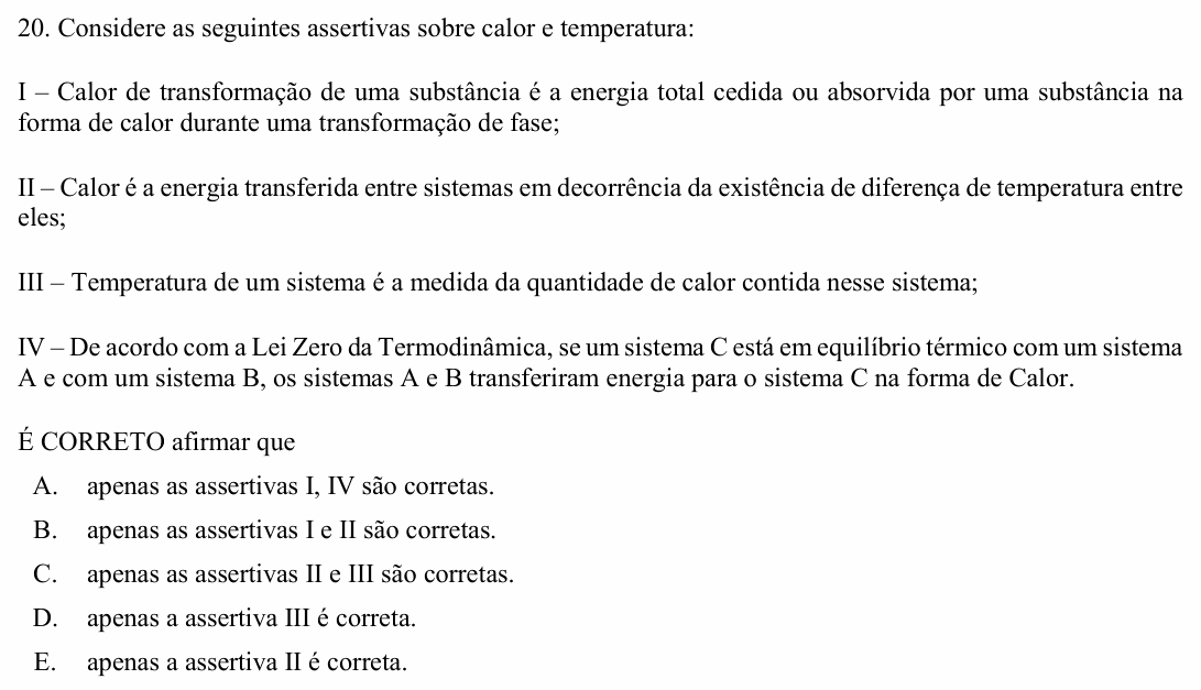 Enunciado da questão 20 de Física do UNIOESTE 2018