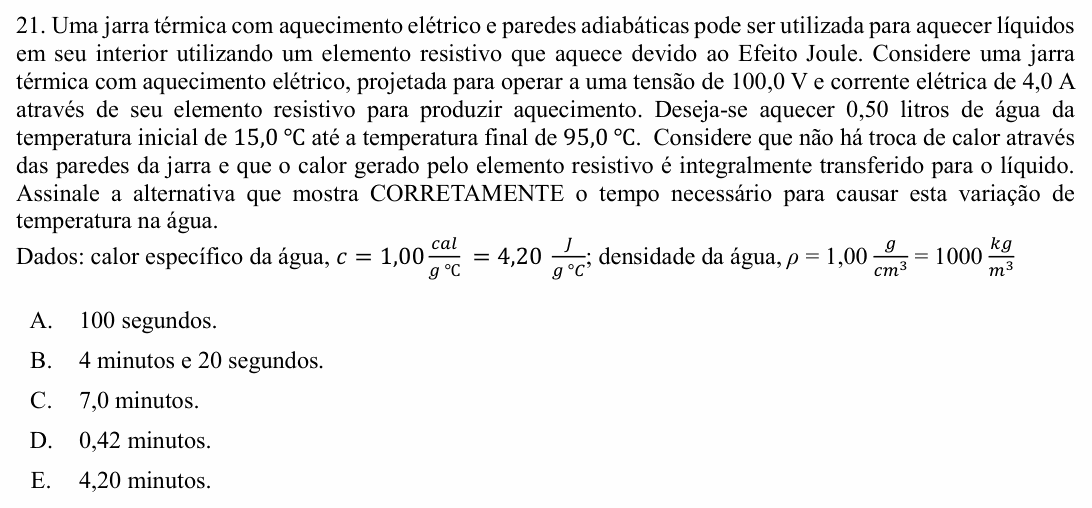 Enunciado da questão 21 de Física do UNIOESTE 2018