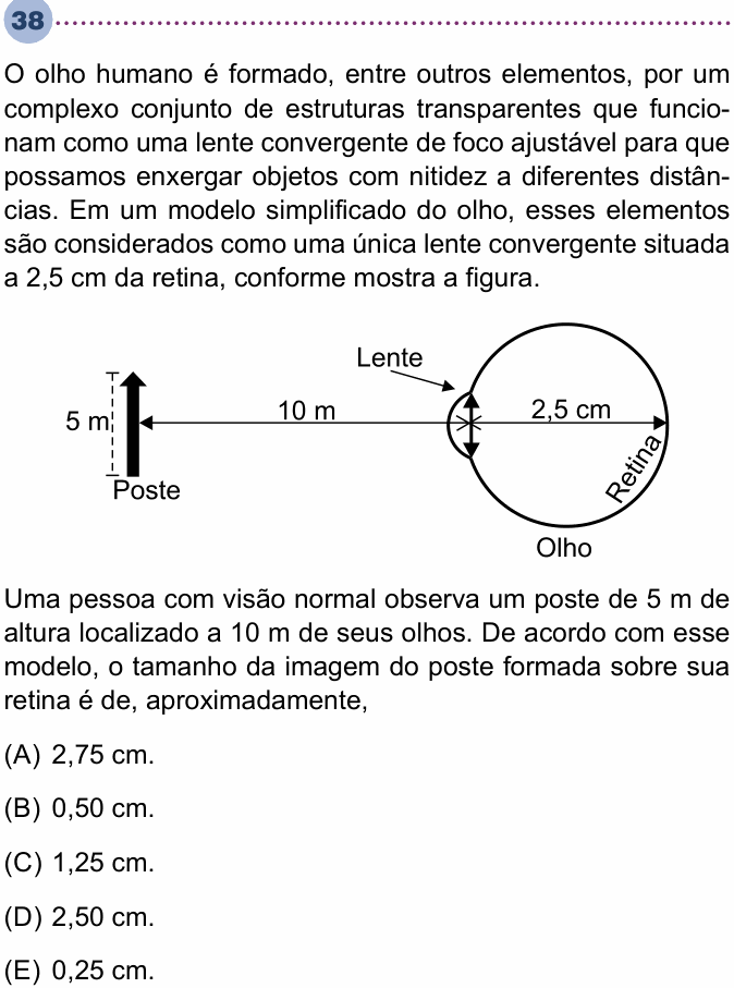 Enunciado da questão 38 de Física do Unisa 2023