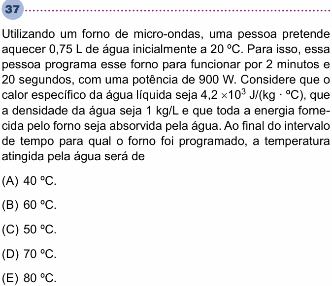 Enunciado da questão 37 de Física do Unisa 2024