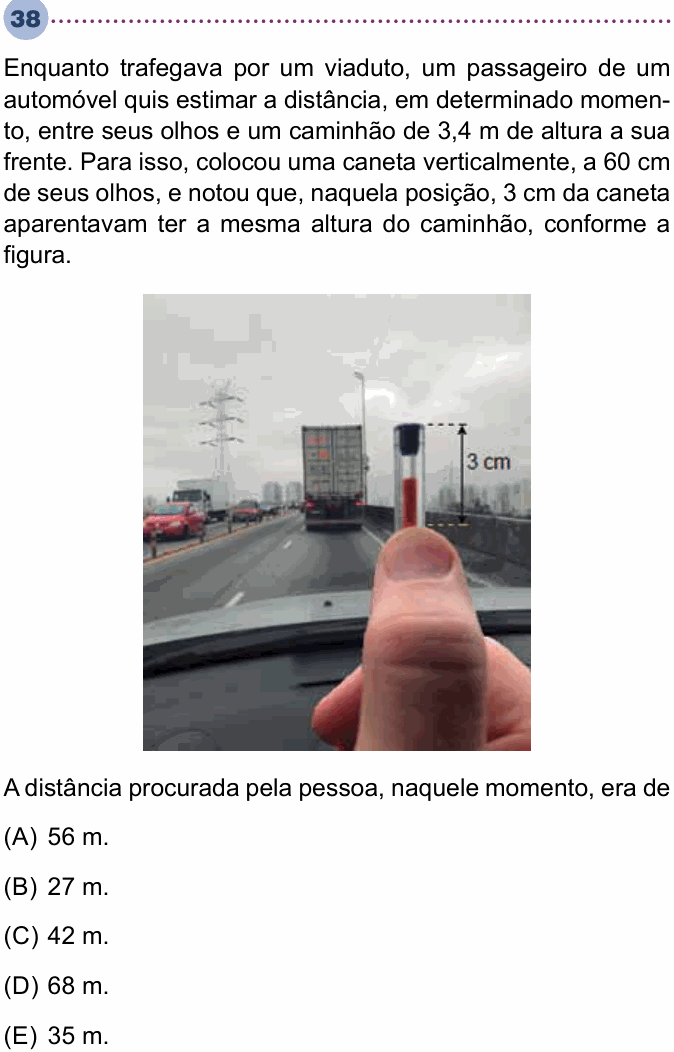 Enunciado da questão 38 de Física do Unisa 2024