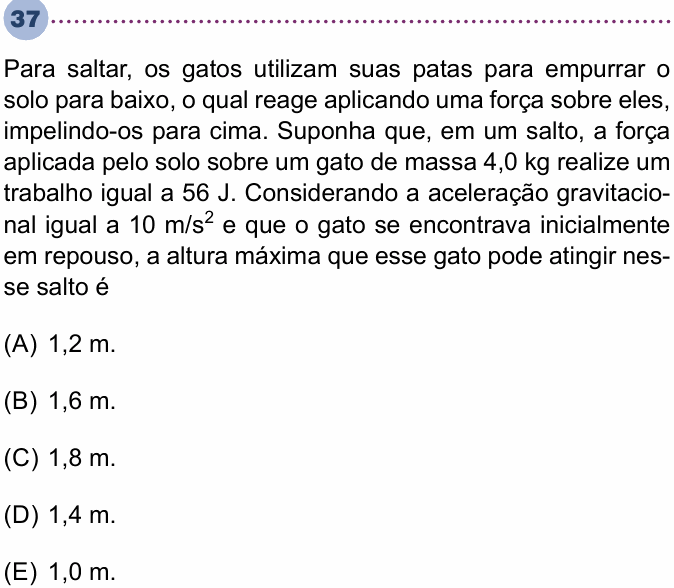 Enunciado da questão 37 de Física do Unisa 2024 (2º semestre)
