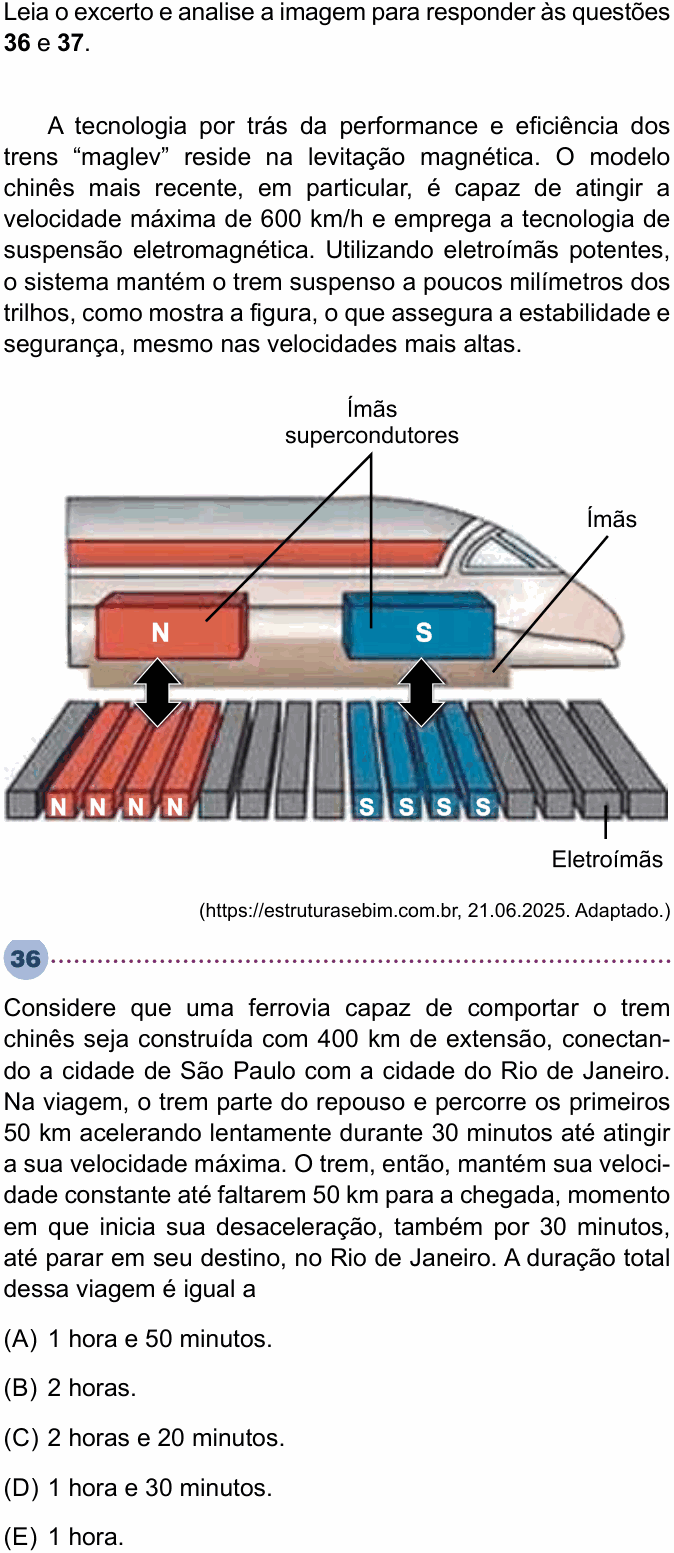 Enunciado da questão 36 de Física do Unisa 2026