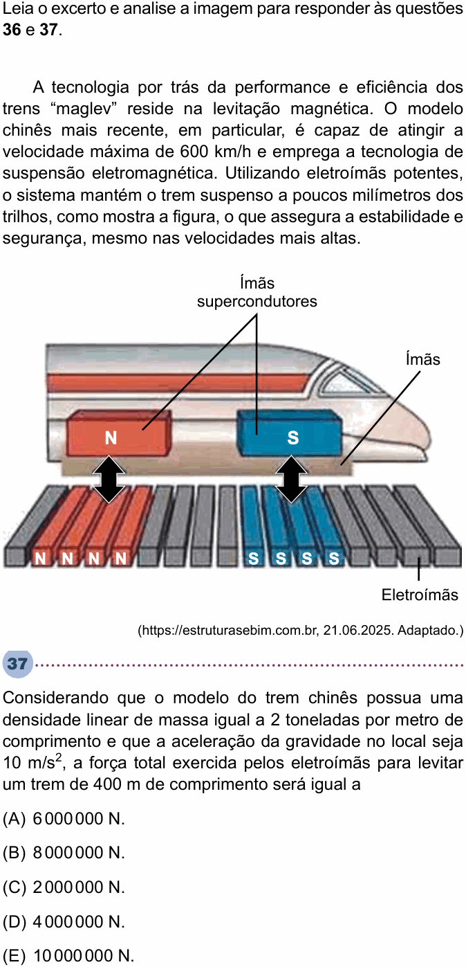 Enunciado da questão 37 de Física do Unisa 2026