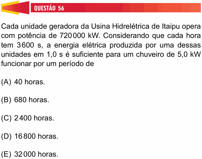 Enunciado da questão 56 de Física do Univesp 2025 (2º semestre)
