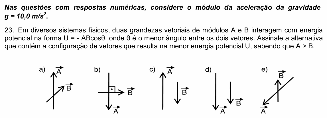 Enunciado da questão 23 de Física do UPE 2021 (SSA 1)