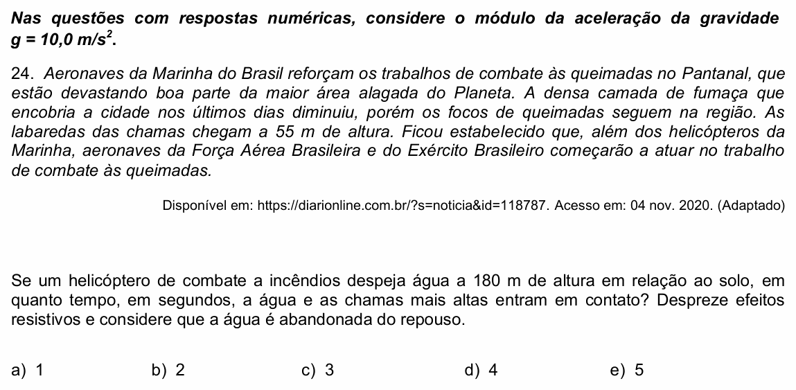 Enunciado da questão 24 de Física do UPE 2021 (SSA 1)