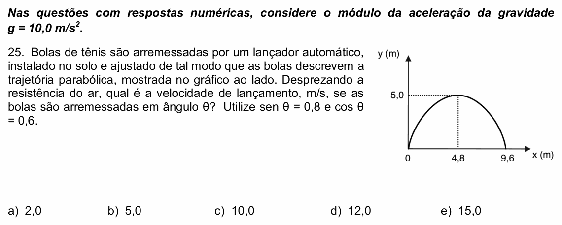 Enunciado da questão 25 de Física do UPE 2021 (SSA 1)