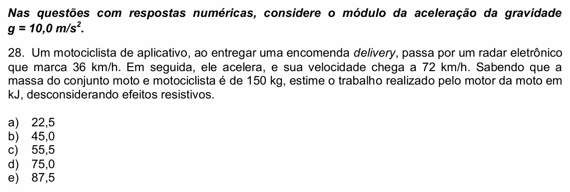 Enunciado da questão 28 de Física do UPE 2021 (SSA 1)