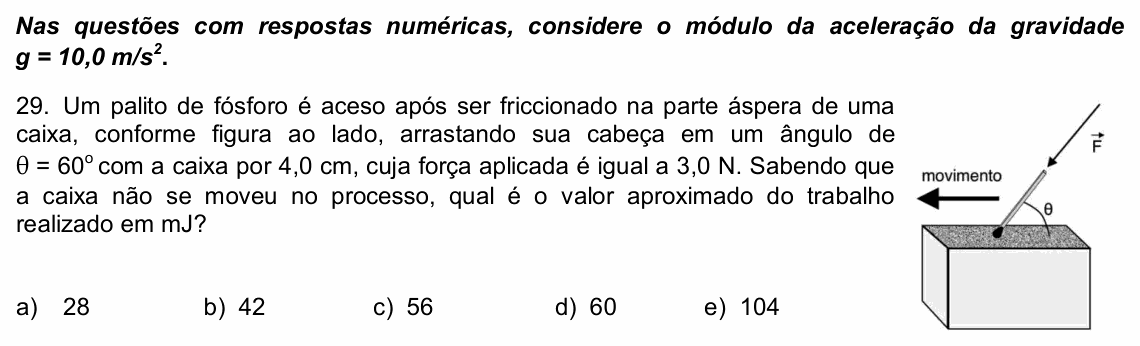 Enunciado da questão 29 de Física do UPE 2021 (SSA 1)