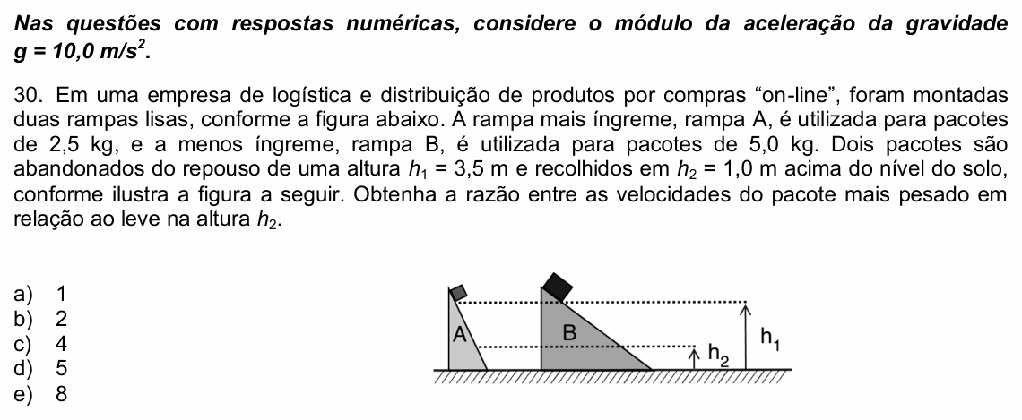 Enunciado da questão 30 de Física do UPE 2021 (SSA 1)