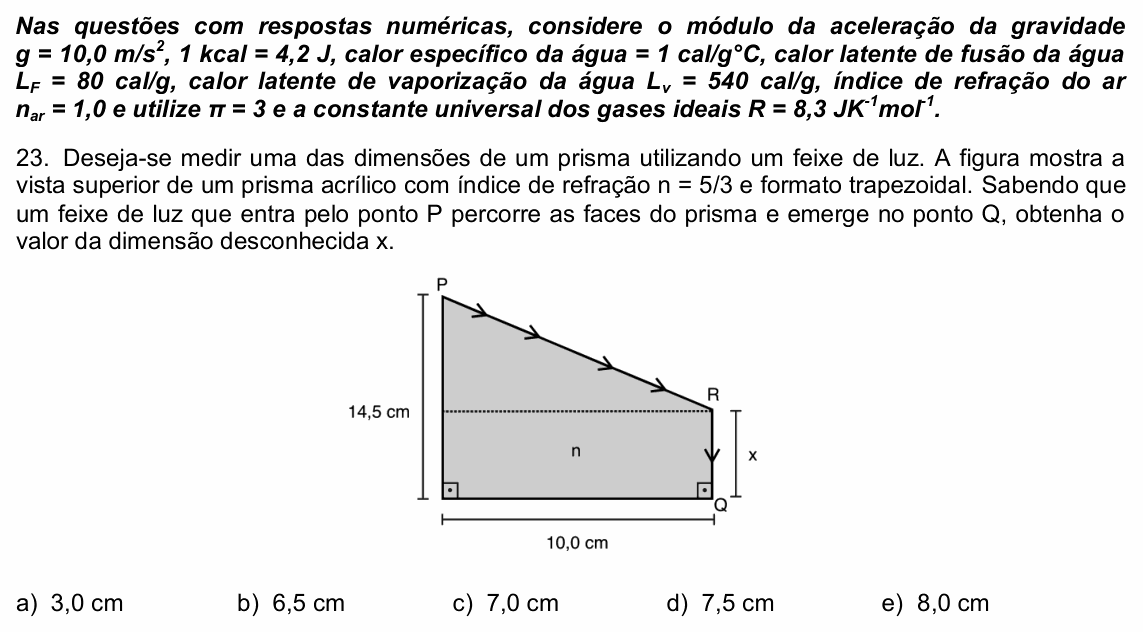 Enunciado da questão 23 de Física do UPE 2021 (SSA 2)
