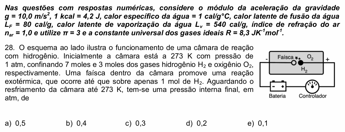 Enunciado da questão 28 de Física do UPE 2021 (SSA 2)