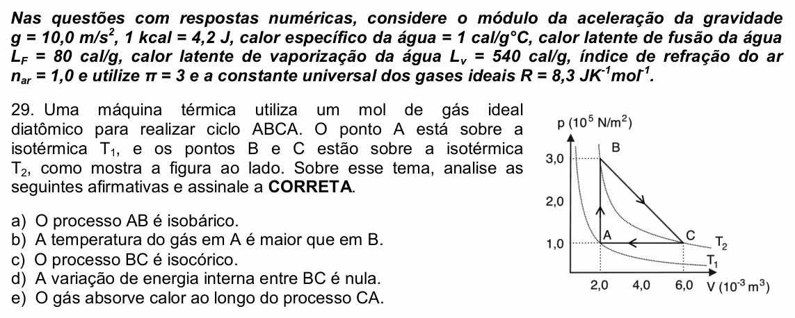 Enunciado da questão 29 de Física do UPE 2021 (SSA 2)