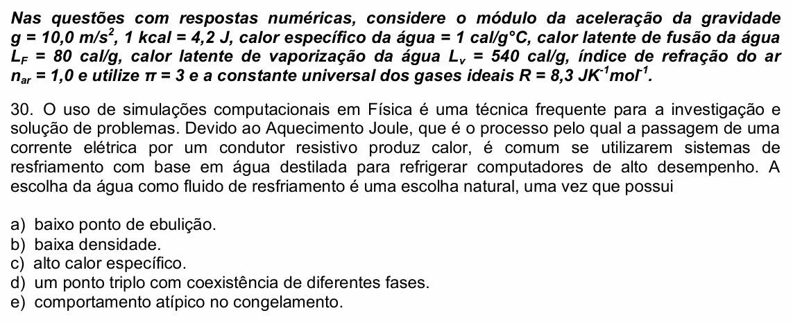 Enunciado da questão 30 de Física do UPE 2021 (SSA 2)