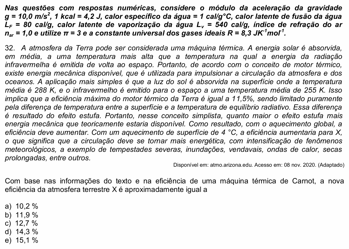 Enunciado da questão 32 de Física do UPE 2021 (SSA 2)