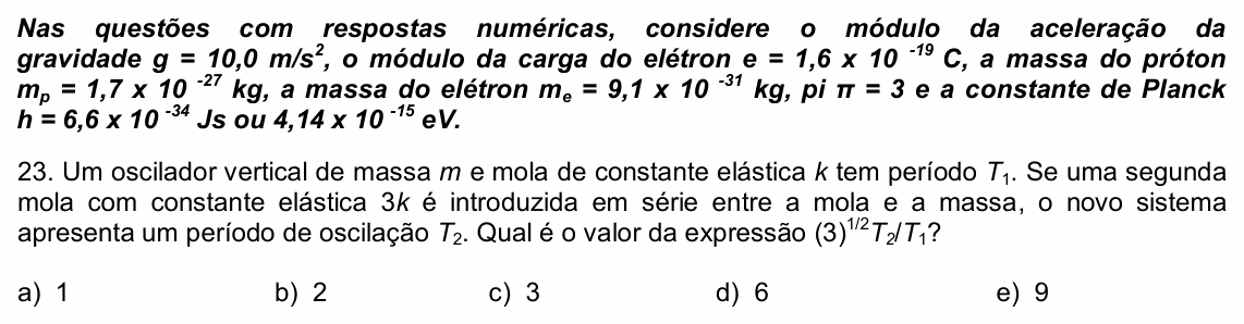 Enunciado da questão 23 de Física do UPE 2021 (SSA 3)