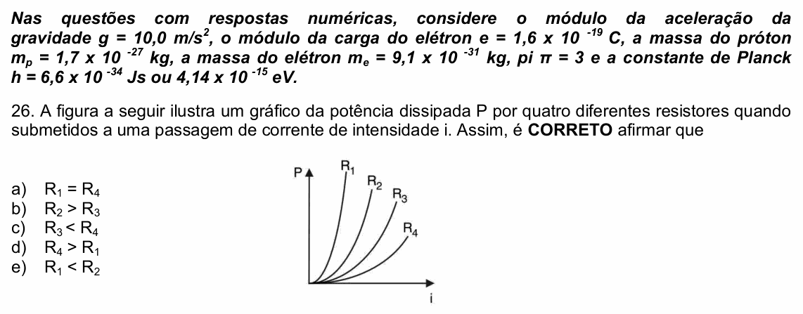 Enunciado da questão 26 de Física do UPE 2021 (SSA 3)