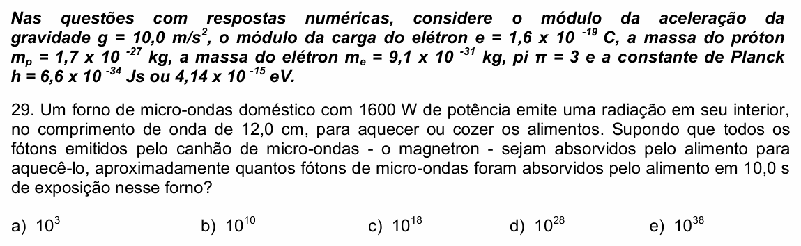 Enunciado da questão 29 de Física do UPE 2021 (SSA 3)
