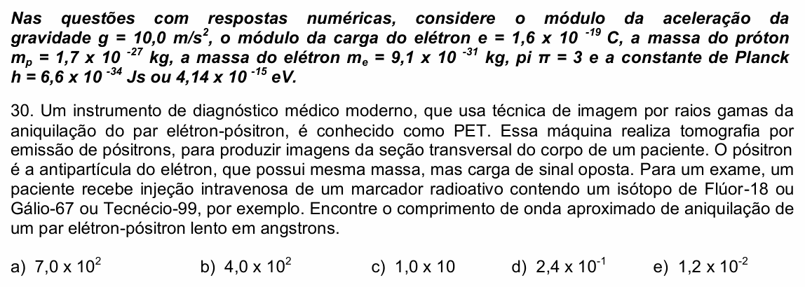 Enunciado da questão 30 de Física do UPE 2021 (SSA 3)