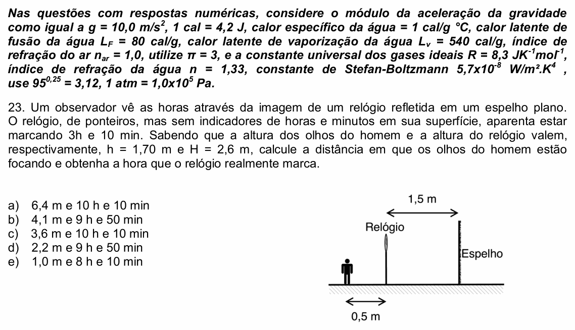 Enunciado da questão 23 de Física do UPE 2022 (SSA 2)