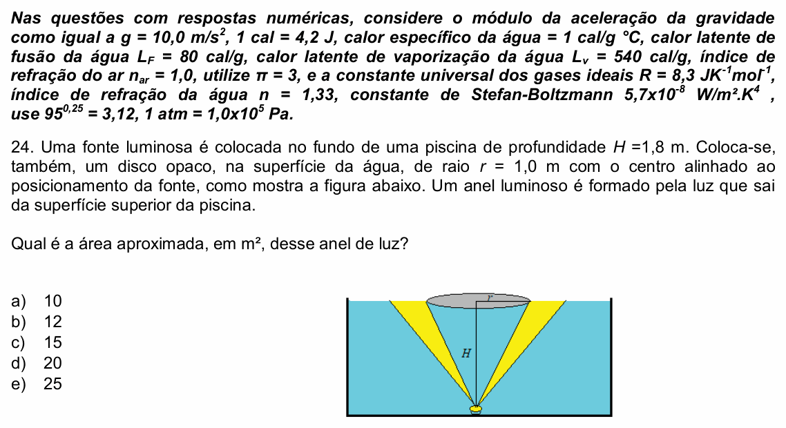 Enunciado da questão 24 de Física do UPE 2022 (SSA 2)
