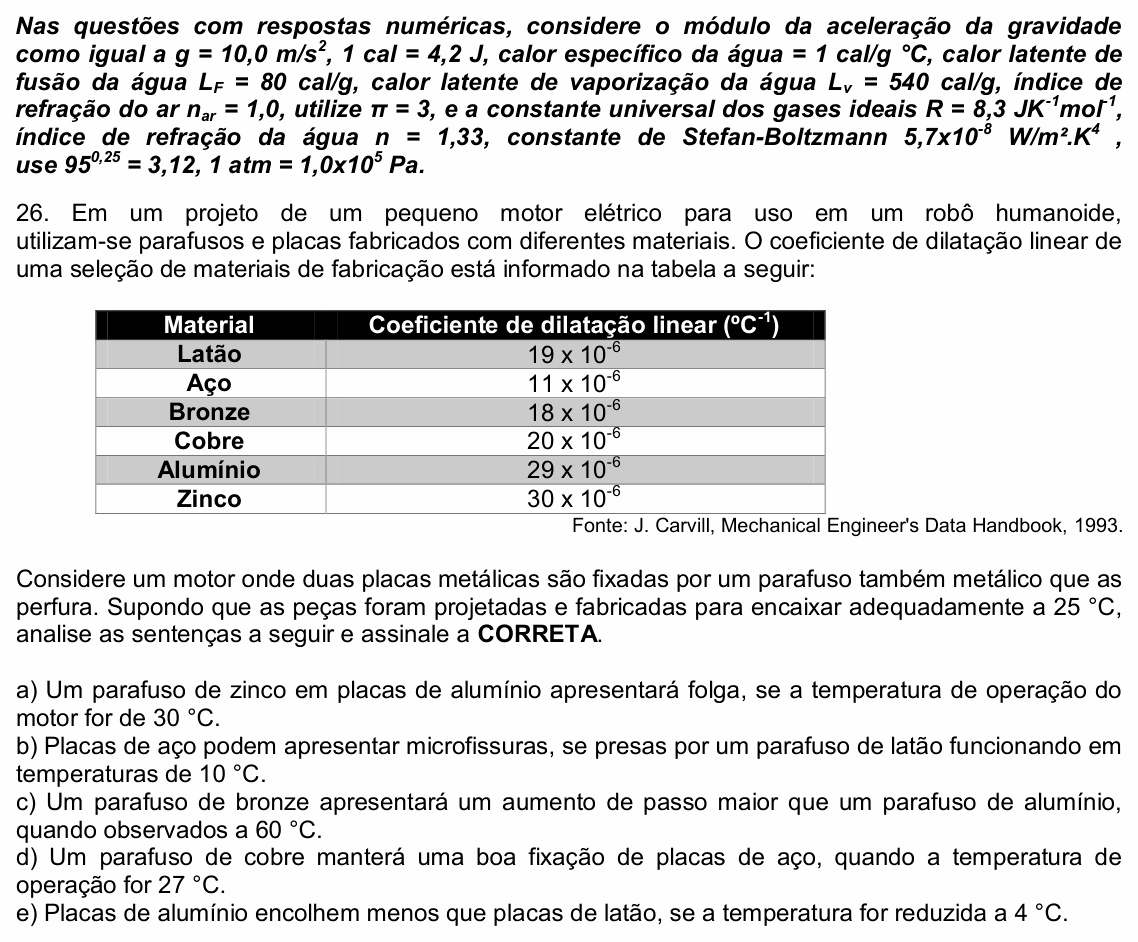 Enunciado da questão 26 de Física do UPE 2022 (SSA 2)