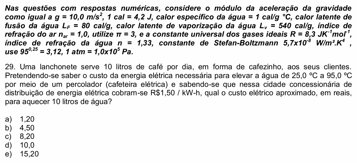 Enunciado da questão 29 de Física do UPE 2022 (SSA 2)